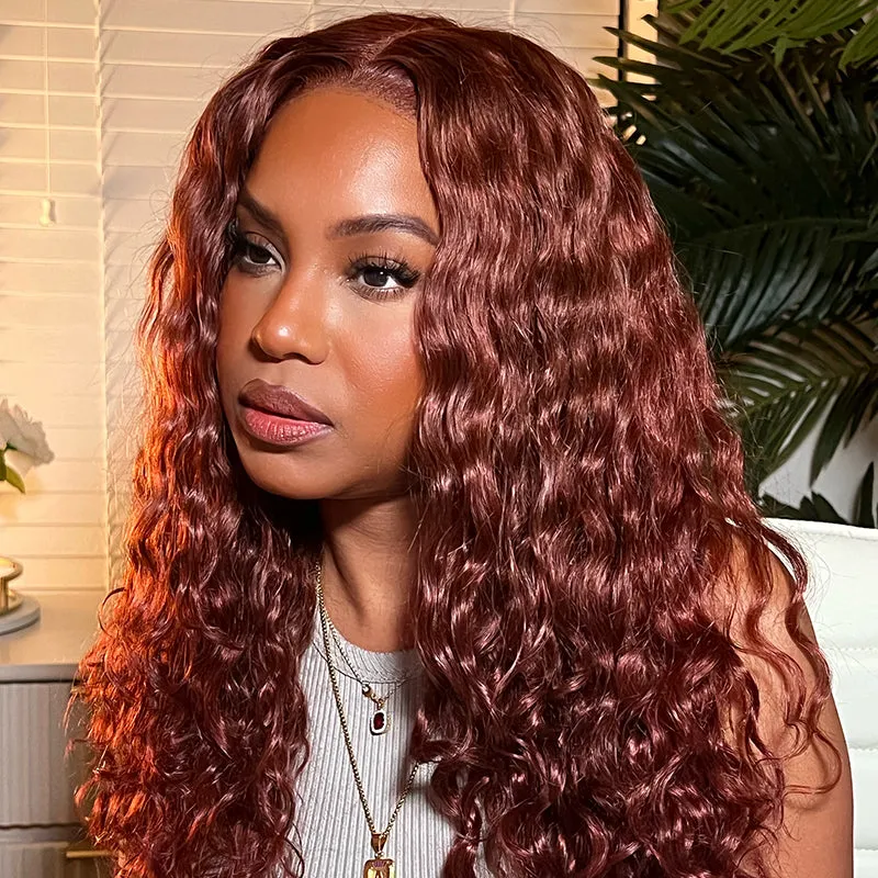 Auburn Reddish Brown Copper #33B Water Wave Curly 13x4 Lace Front Human Hair Wig