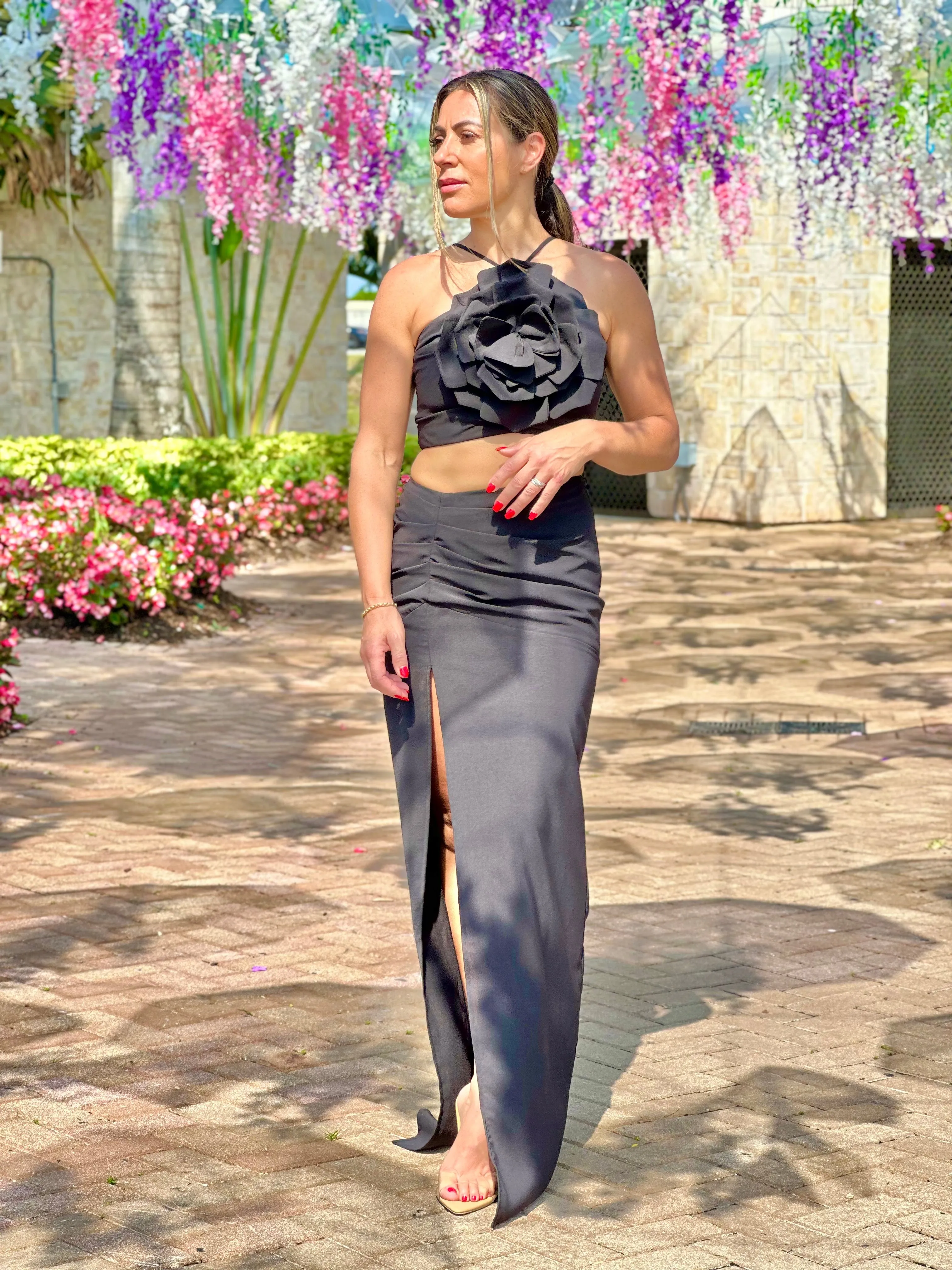 “Ayla" Floral Applique Cut Out Dress
