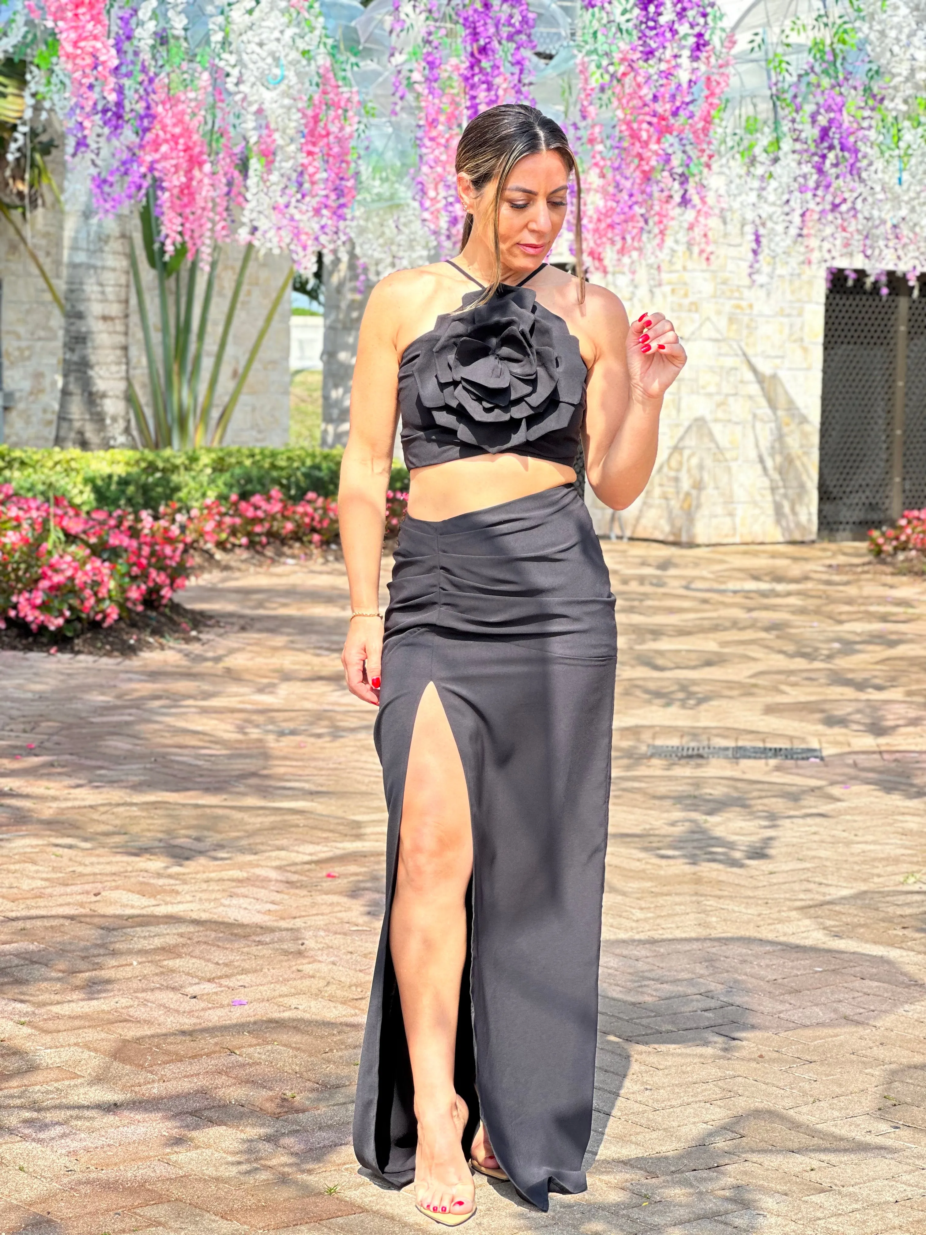 “Ayla" Floral Applique Cut Out Dress