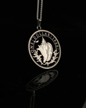 Bahamas - Silver Cut Coin Pendant with Conch Shell