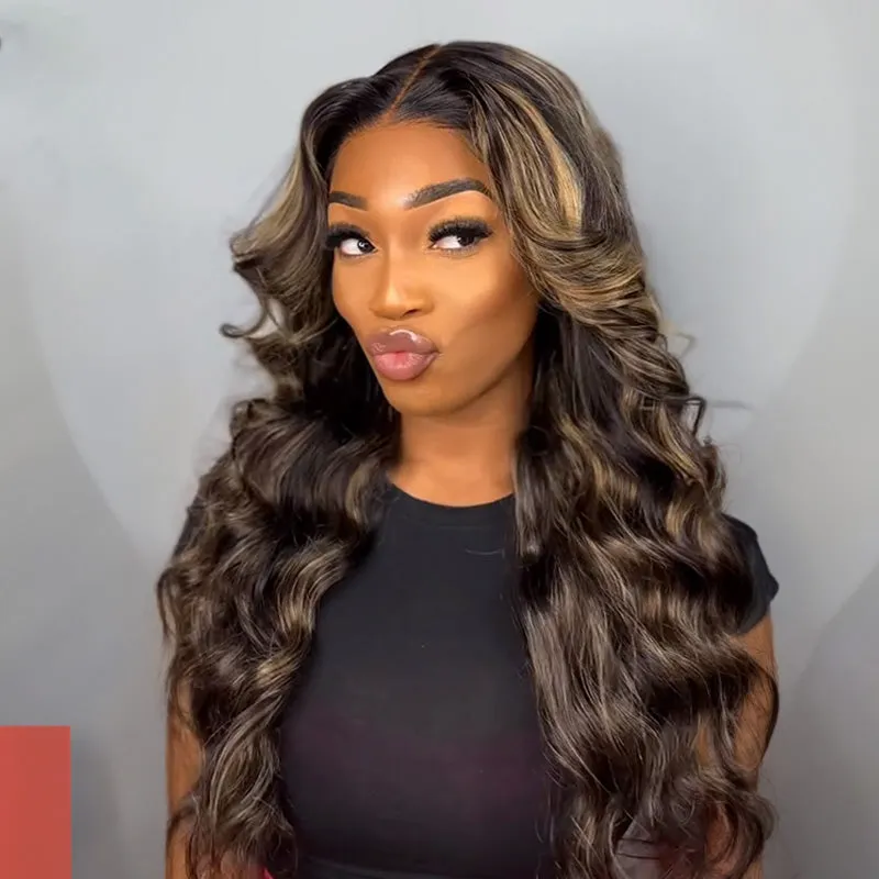 Balayage Highlight Color  Body Wave 6x5/13x4/13x6 Lace Front Human Hair Wig Free Part