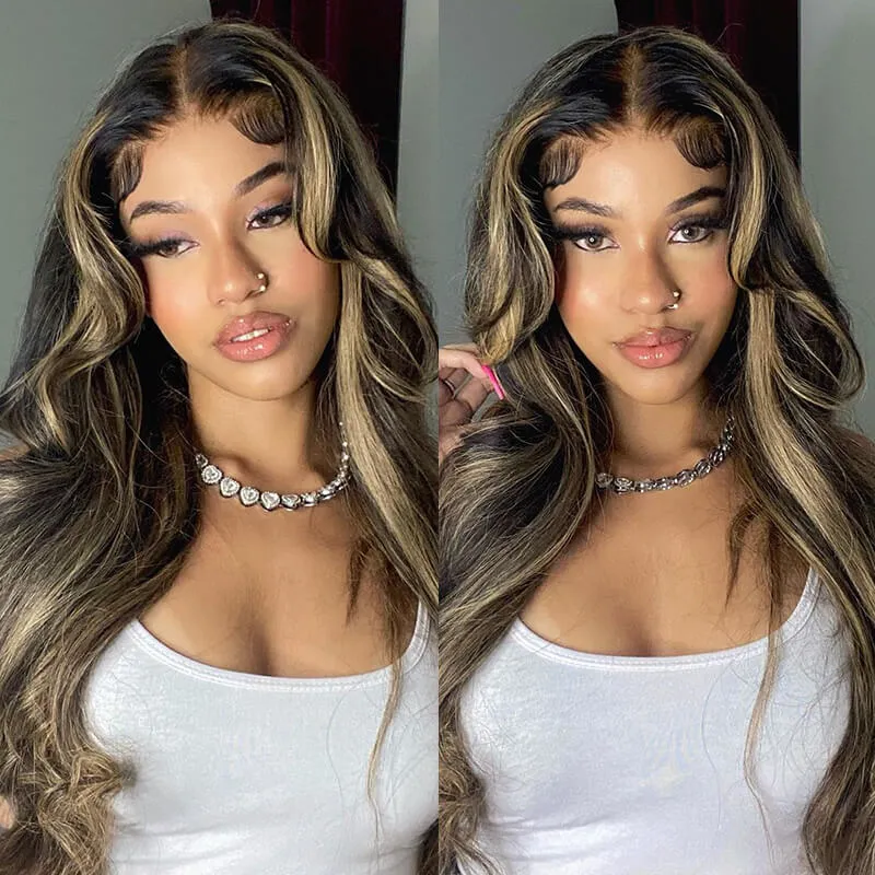 Balayage Highlight Color  Body Wave 6x5/13x4/13x6 Lace Front Human Hair Wig Free Part