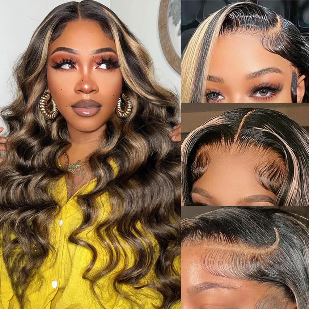 Balayage Highlight Color  Body Wave 6x5/13x4/13x6 Lace Front Human Hair Wig Free Part