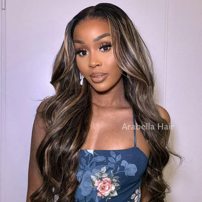 Balayage Highlight Color  Body Wave 6x5/13x4/13x6 Lace Front Human Hair Wig Free Part