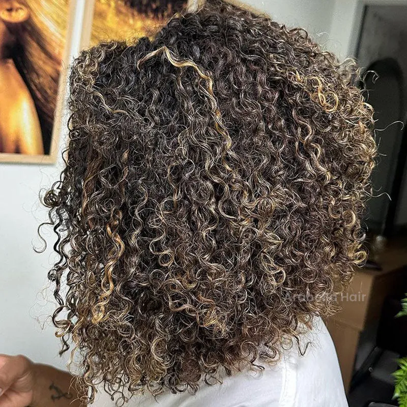 Balayage Highlight Colored Water Wave Curly Bob Human Hair Wig