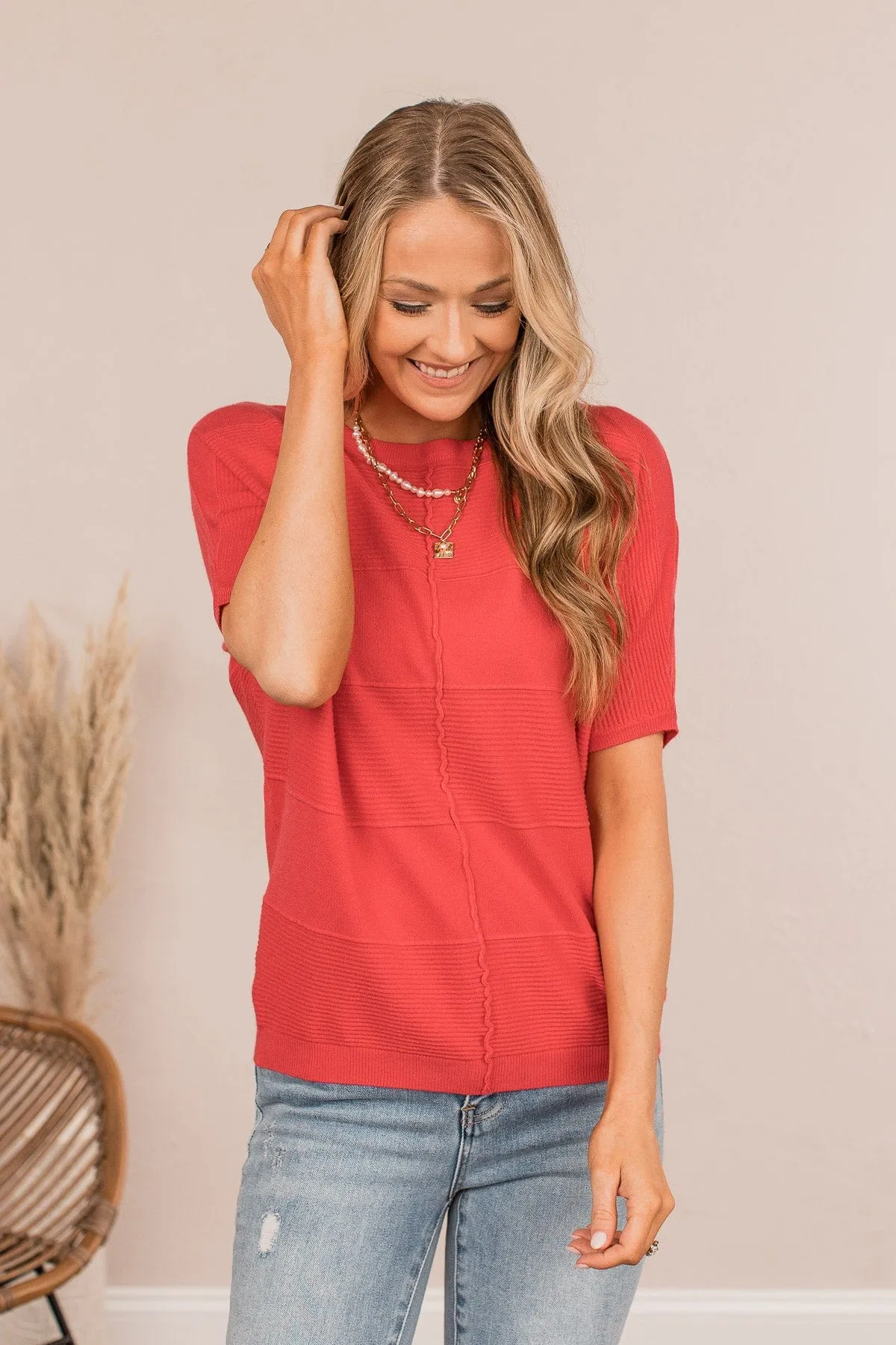 Banding Together Ribbed Top- Red