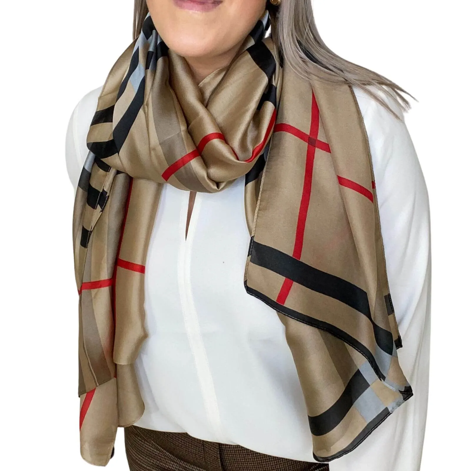 Barbara Neutral Check Scarf