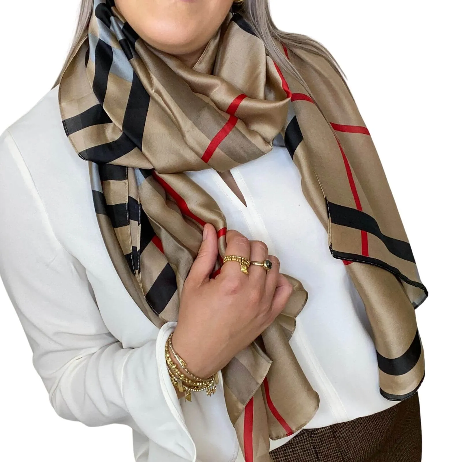 Barbara Neutral Check Scarf