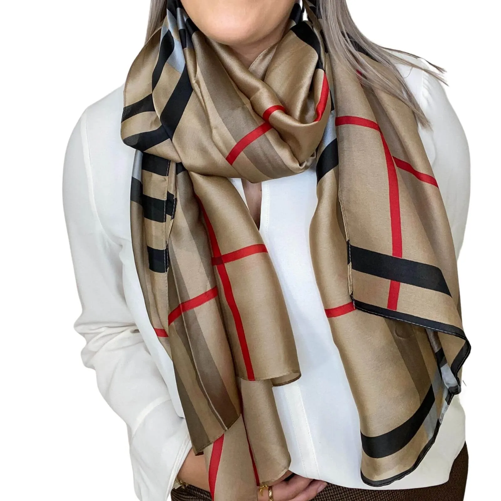 Barbara Neutral Check Scarf