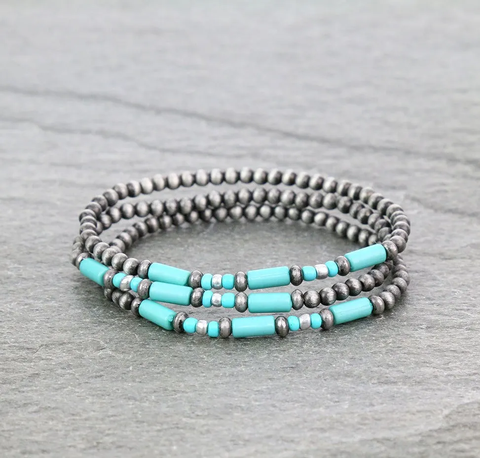 Bearcreek Fashion Cylinder & Seed Bead Stretch Bracelet Set