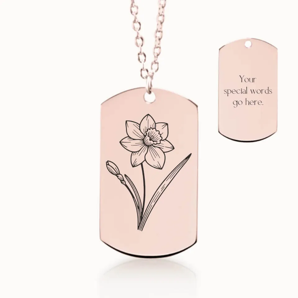 Birth Flower Tag Pendant on Fine Chain