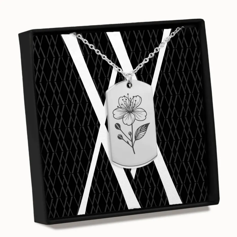 Birth Flower Tag Pendant on Fine Chain