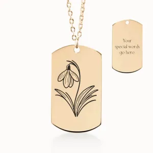 Birth Flower Tag Pendant on Fine Chain