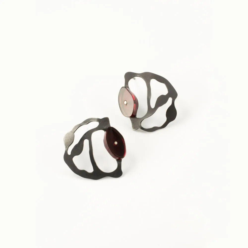 Bit Seaweed Cluster Earrings in Oxidized Silver