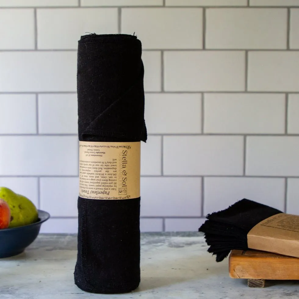 Black Washable Paper(less) Towels Pre-Rolled, Set of 20
