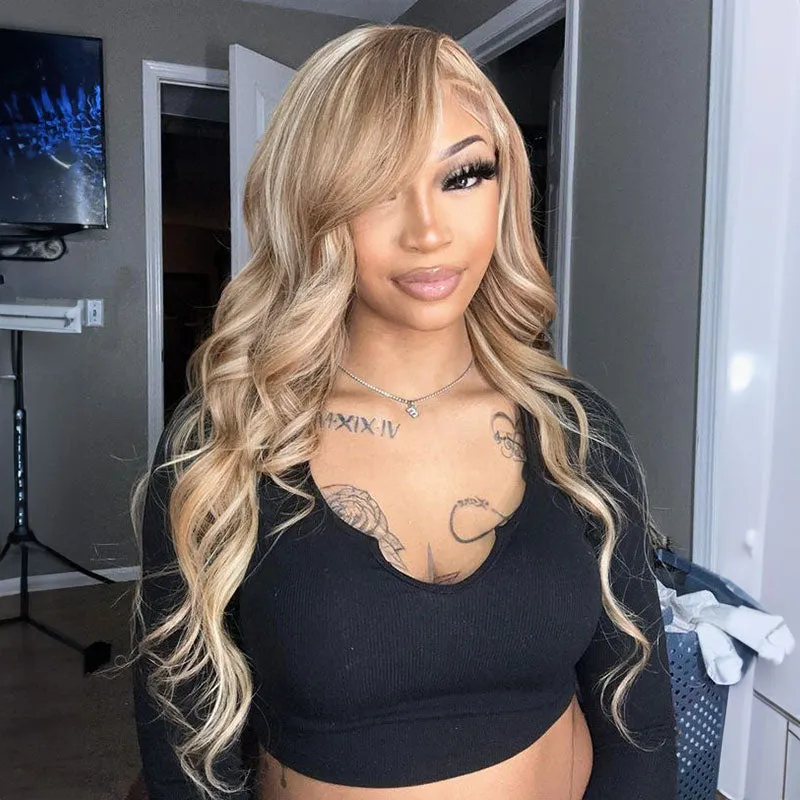 Blonde Khaki #12/613 Highlights Color Blowout Wavy/Straight 13x4 Lace Front Human Hair Wig