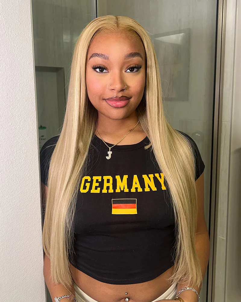 Blonde Khaki #12/613 Highlights Color Blowout Wavy/Straight 13x4 Lace Front Human Hair Wig