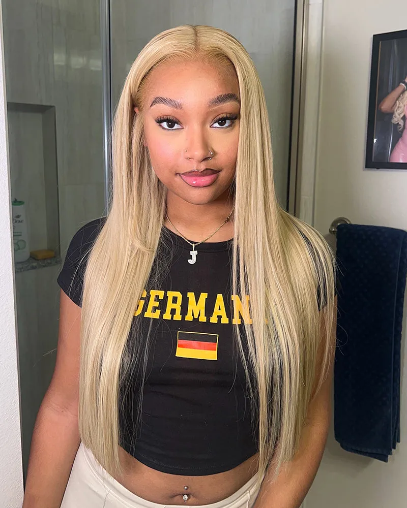 Blonde Khaki #12/613 Highlights Color Blowout Wavy/Straight 13x4 Lace Front Human Hair Wig