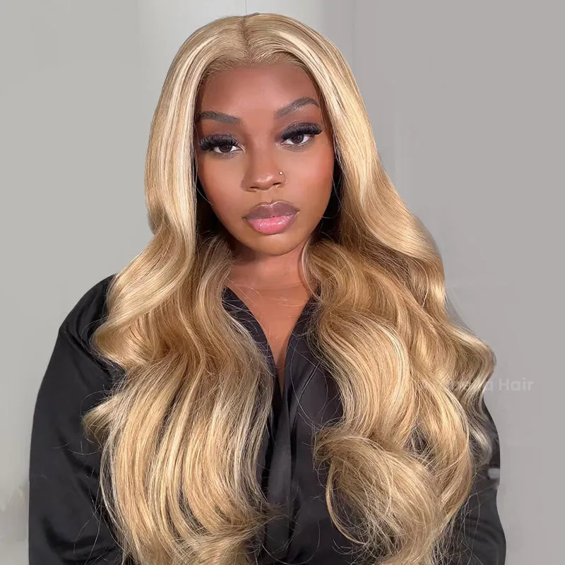 Blonde Khaki #12/613 Highlights Color Blowout Wavy/Straight 13x4 Lace Front Human Hair Wig