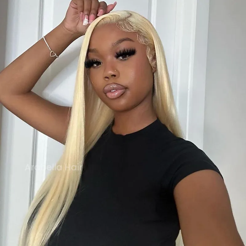 Blonde Wig #613 Color Silky Straight 6x5 Closure Lace Glueless Human Hair