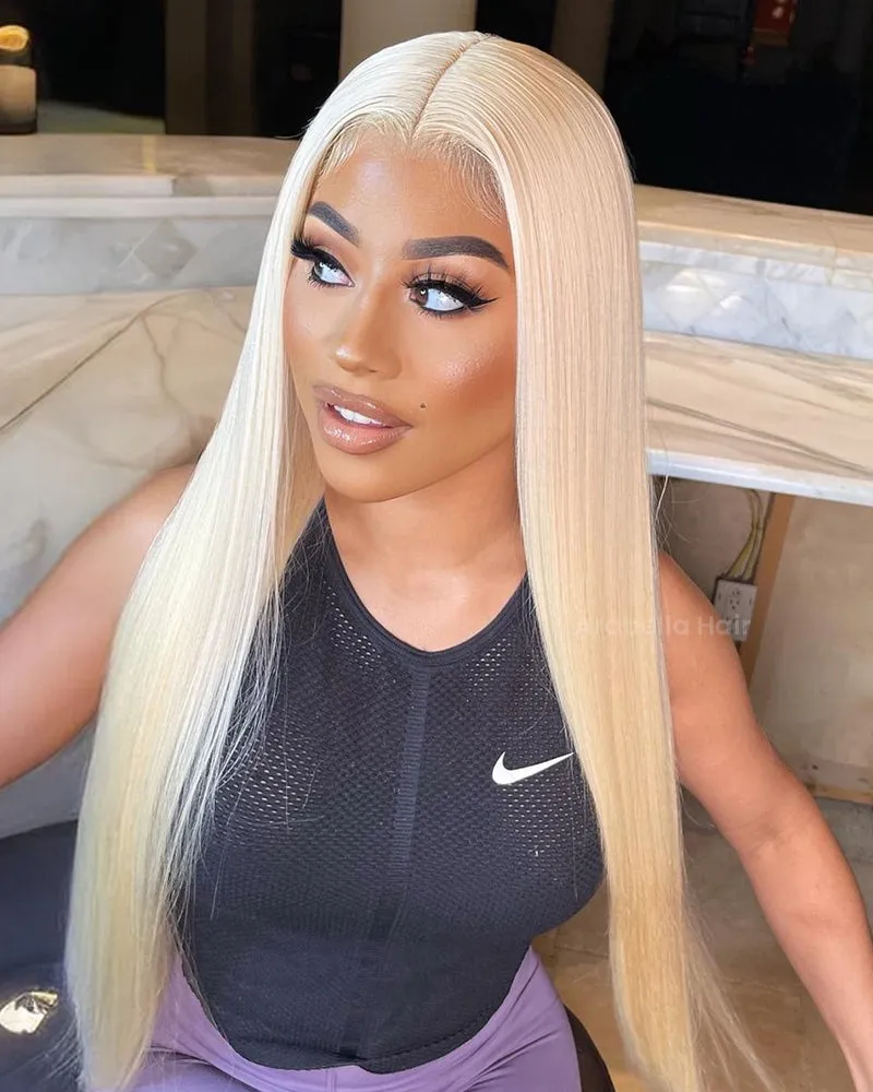 Blonde Wig #613 Color Silky Straight 6x5 Closure Lace Glueless Human Hair