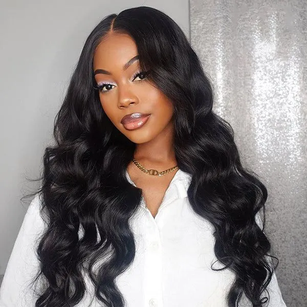 Blowout In Wavy Natural Black Glueless 6x5 Pre-Cut Lace Human Hair Wigs