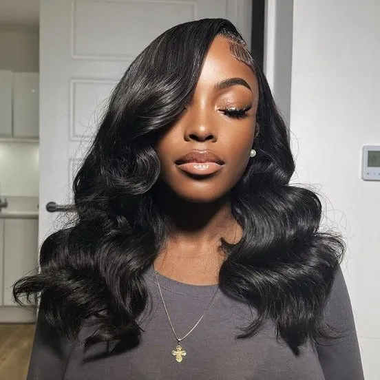 Blowout In Wavy Natural Black Glueless 6x5 Pre-Cut Lace Human Hair Wigs