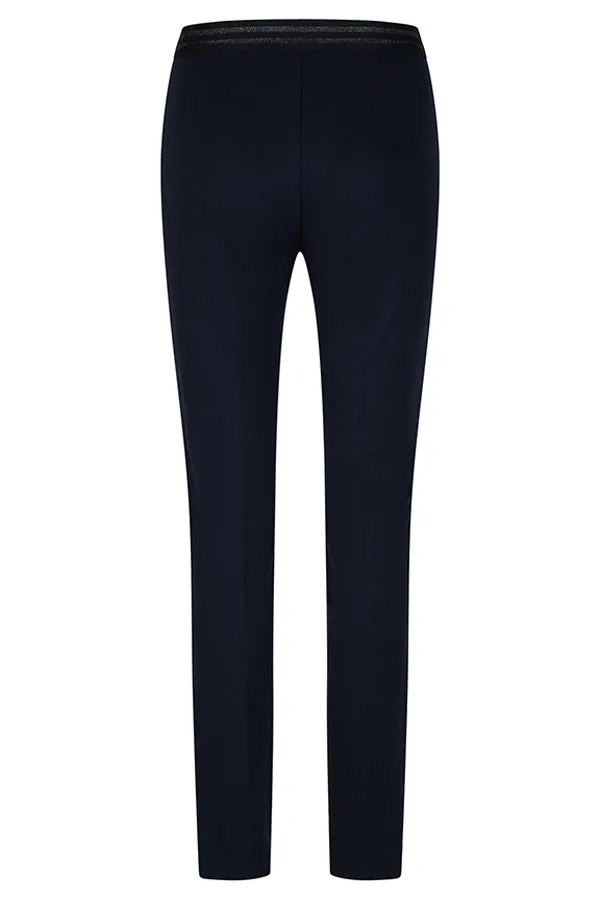 BLUE CONTRASTING ELASTIC WAISTBAND BASIC TROUSERS