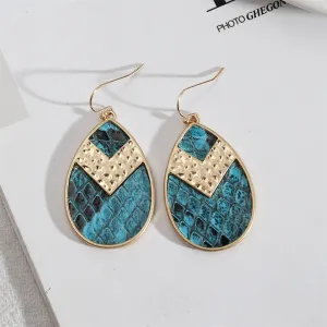 Blue Polystyrene & 18K Gold-Plated Snake-Embossed Teardrop Earrings