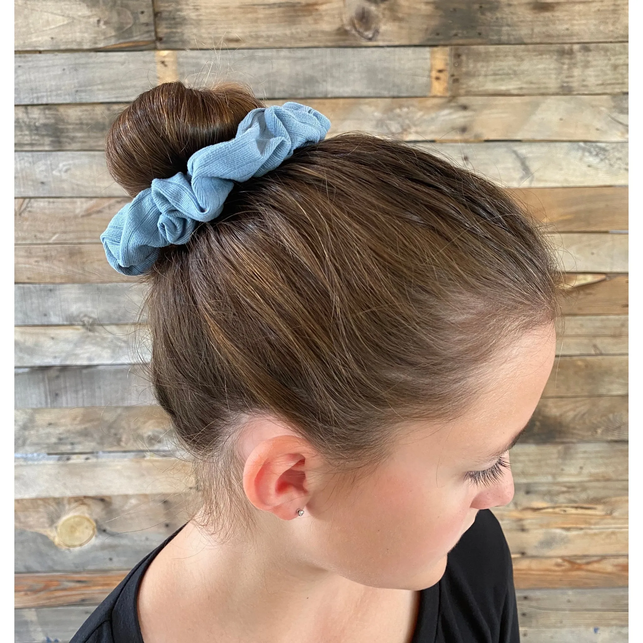 Blue Steel Ribbed Scrunchie
