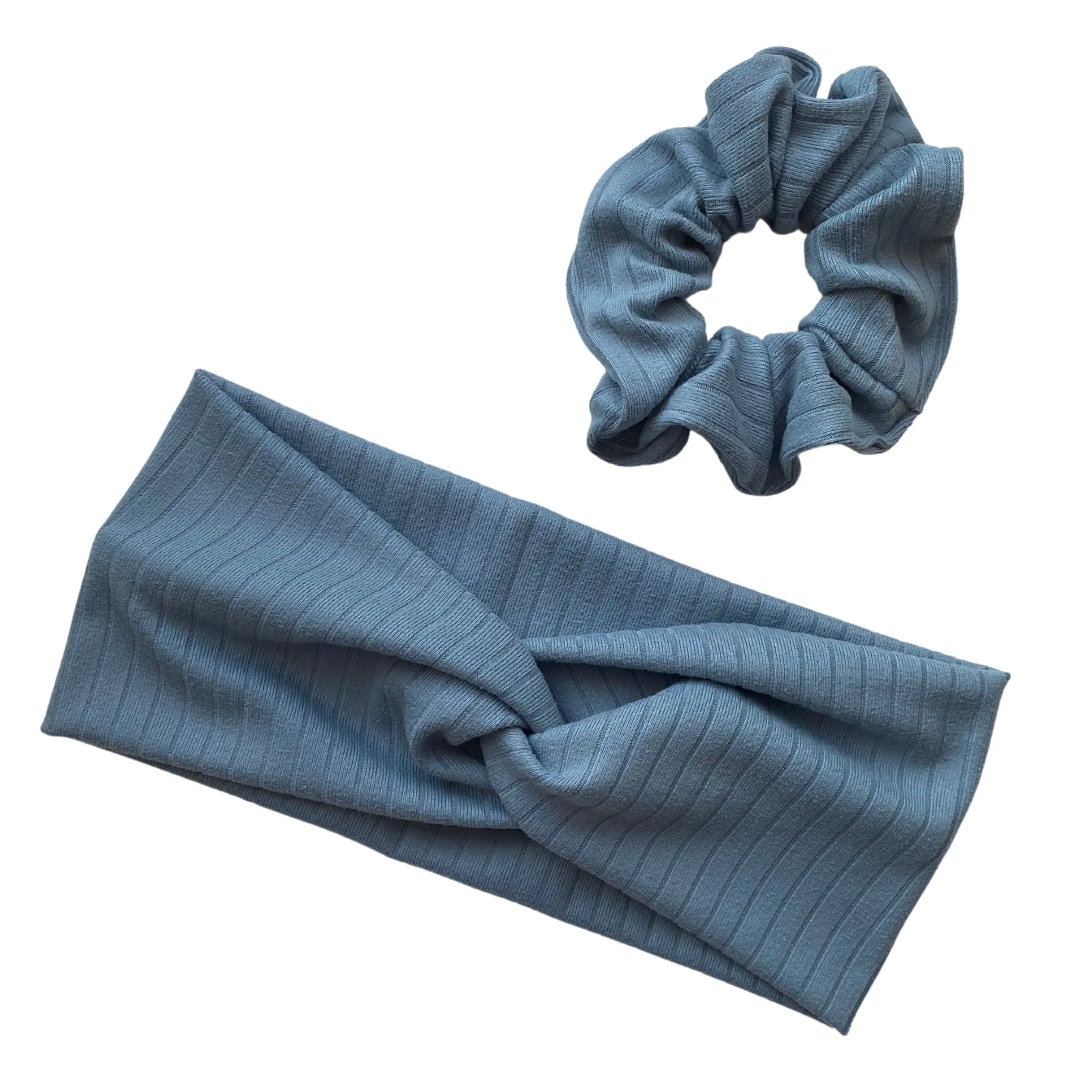 Blue Steel Ribbed Scrunchie