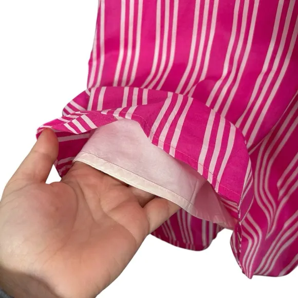 Boden Party Pink &amp; White Stripe Midi A-Line Pockets 100% Cotton Skirt Size 12R