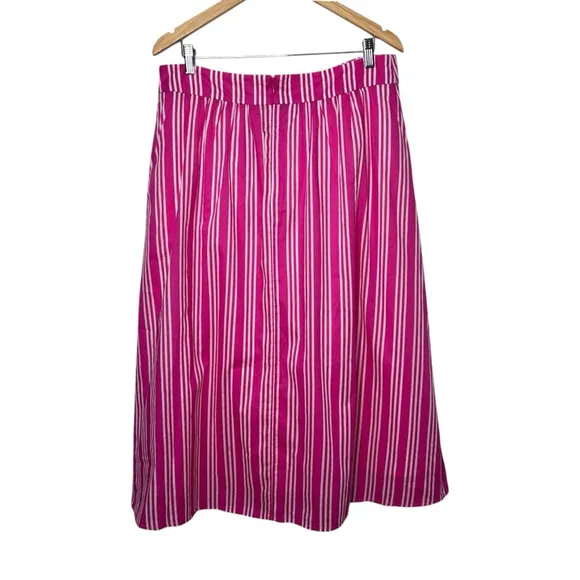 Boden Party Pink &amp; White Stripe Midi A-Line Pockets 100% Cotton Skirt Size 12R
