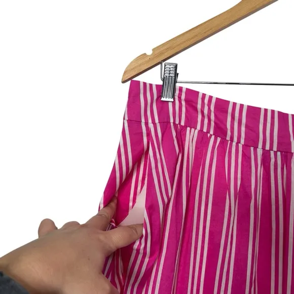 Boden Party Pink &amp; White Stripe Midi A-Line Pockets 100% Cotton Skirt Size 12R