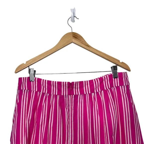 Boden Party Pink &amp; White Stripe Midi A-Line Pockets 100% Cotton Skirt Size 12R