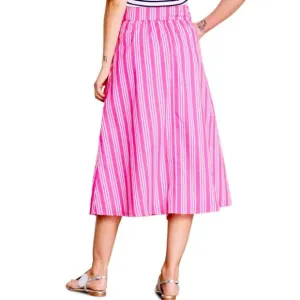Boden Party Pink &amp; White Stripe Midi A-Line Pockets 100% Cotton Skirt Size 12R