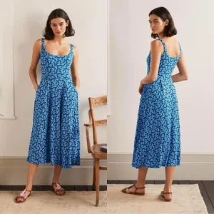 Boden Petronella Jersey Dress Moroccan Flamingo Splash in Blue Size 4 R