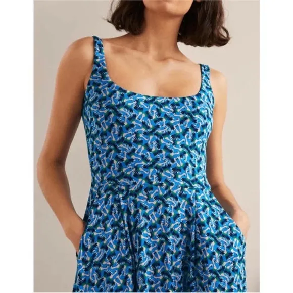 Boden Petronella Jersey Dress Moroccan Flamingo Splash in Blue Size 4 R