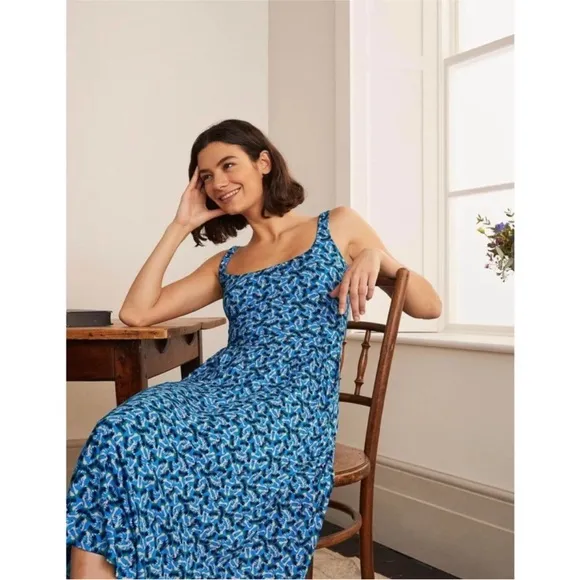 Boden Petronella Jersey Dress Moroccan Flamingo Splash in Blue Size 4 R