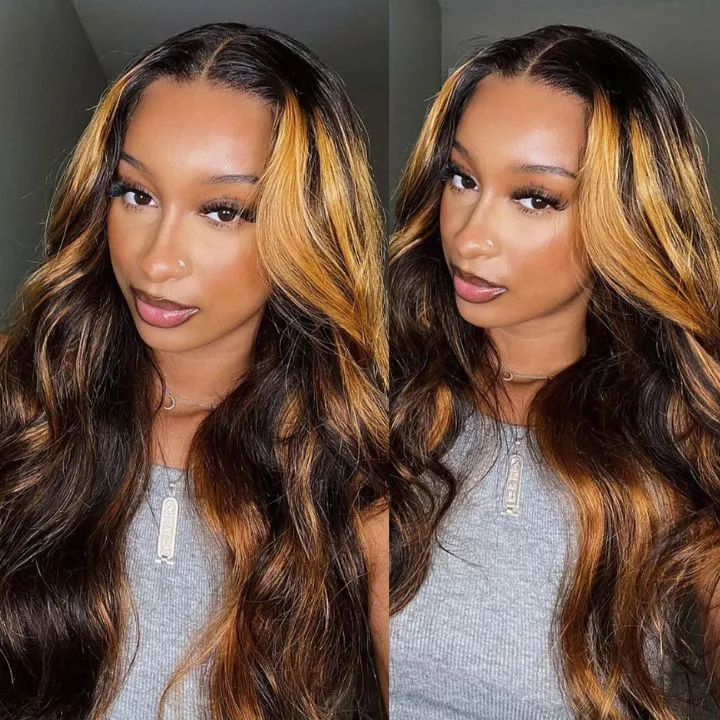 Body Wave Highlight #30 Colored 360 Full Lace Frontal Human Hair Wig