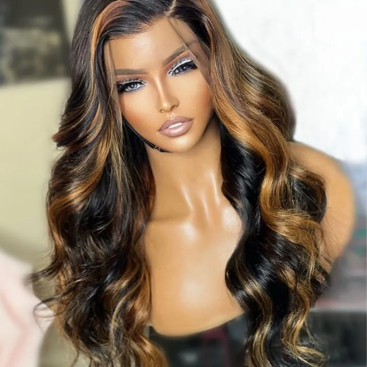 Body Wave Highlight #30 Colored 360 Full Lace Frontal Human Hair Wig