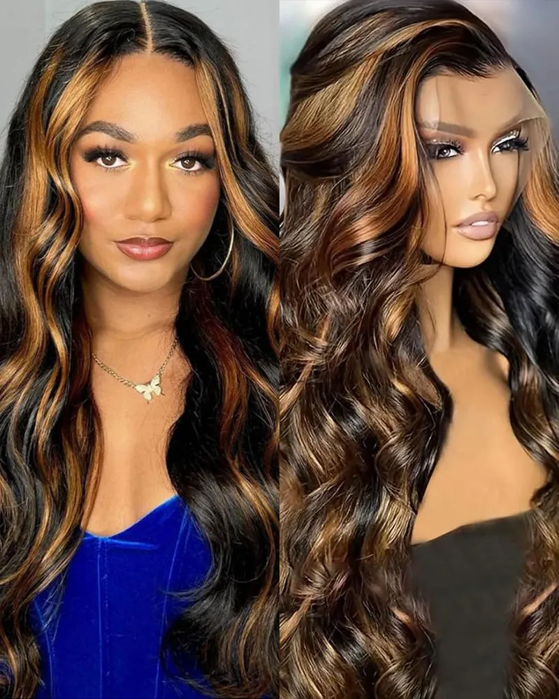 Body Wave Highlight #30 Colored 360 Full Lace Frontal Human Hair Wig