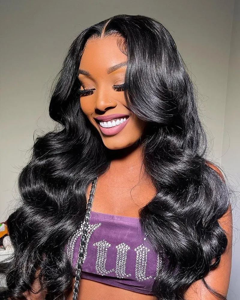 Body Wave Natural Black 4x4 Lace Human Hair Wig Middle Part