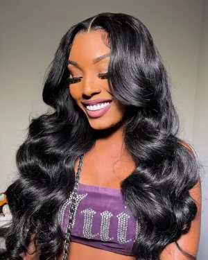Body Wave Natural Black 4x4 Lace Human Hair Wig Middle Part