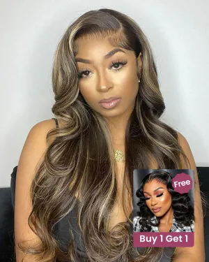 Bogo Sale | Balayage Color Body Wave 24inches Natural Black Loose Wave Bob 14inches-6x5 Lace
