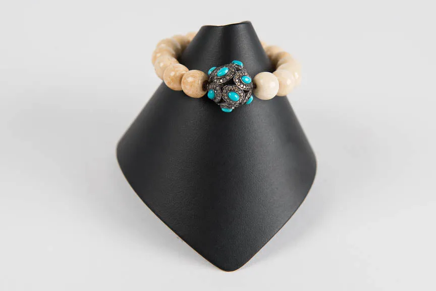 Bone with turquoise and pave diamond bead