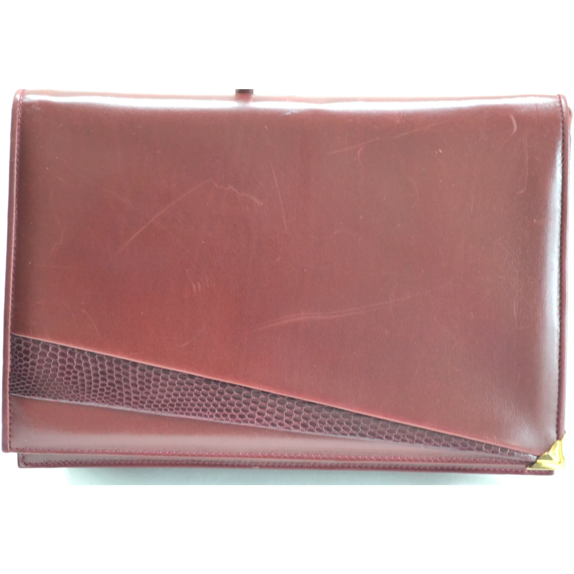 Bordeaux Leather & Reptile Purse By Ferragamo