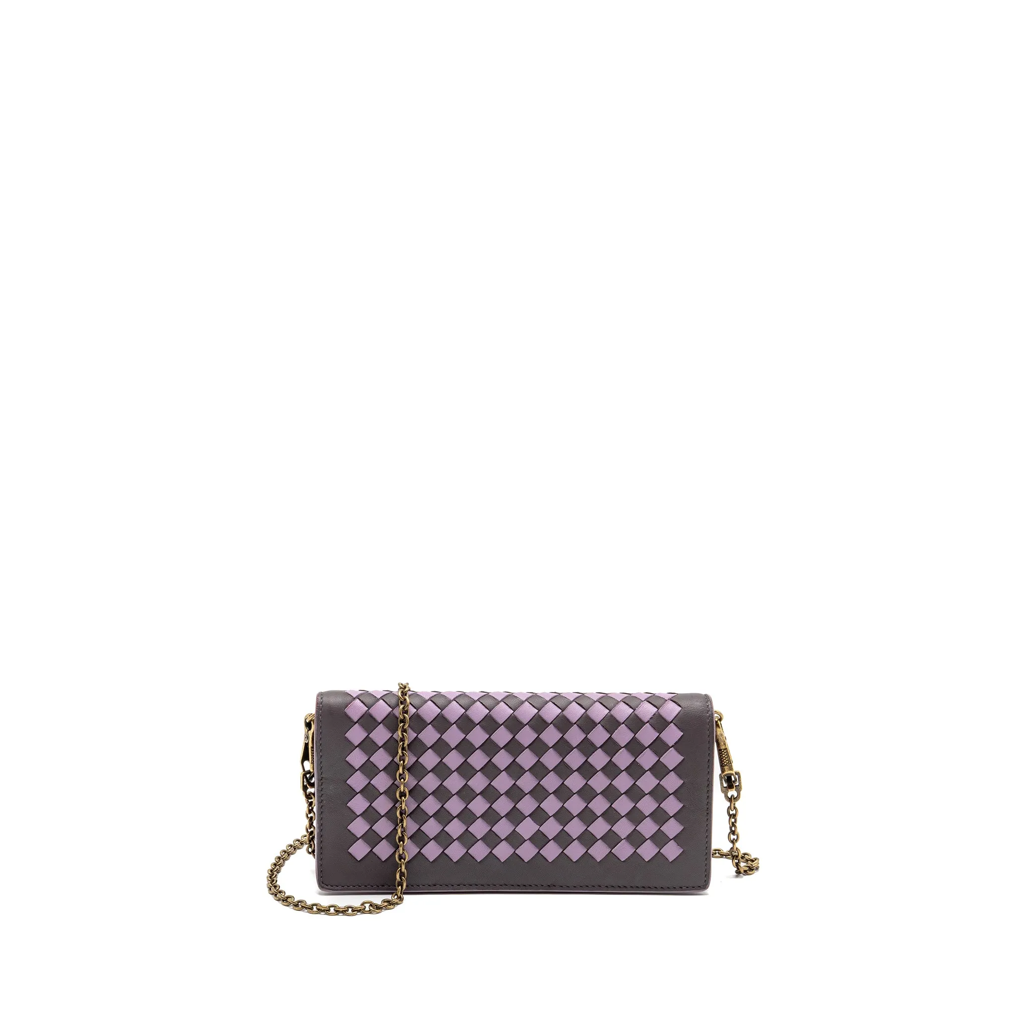 Bottega Veneta Intrecciato Wallet On Chain Leather Purple/Grey GHW
