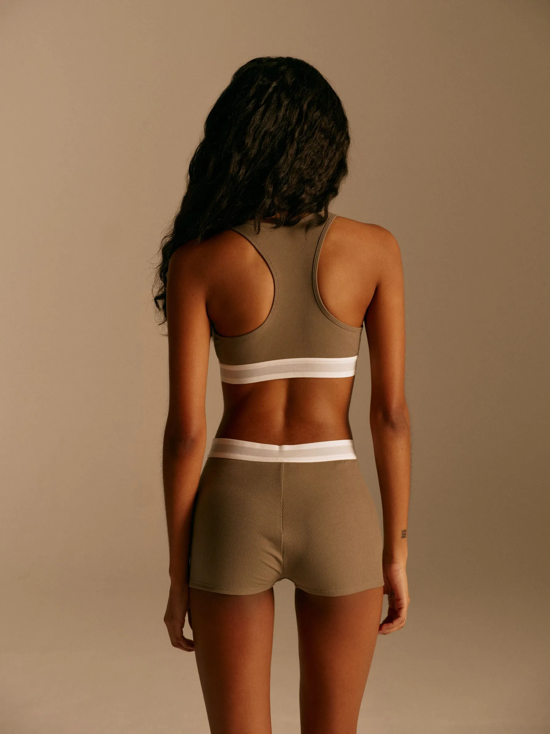 Branded Ribbed Boxer - Olive Green