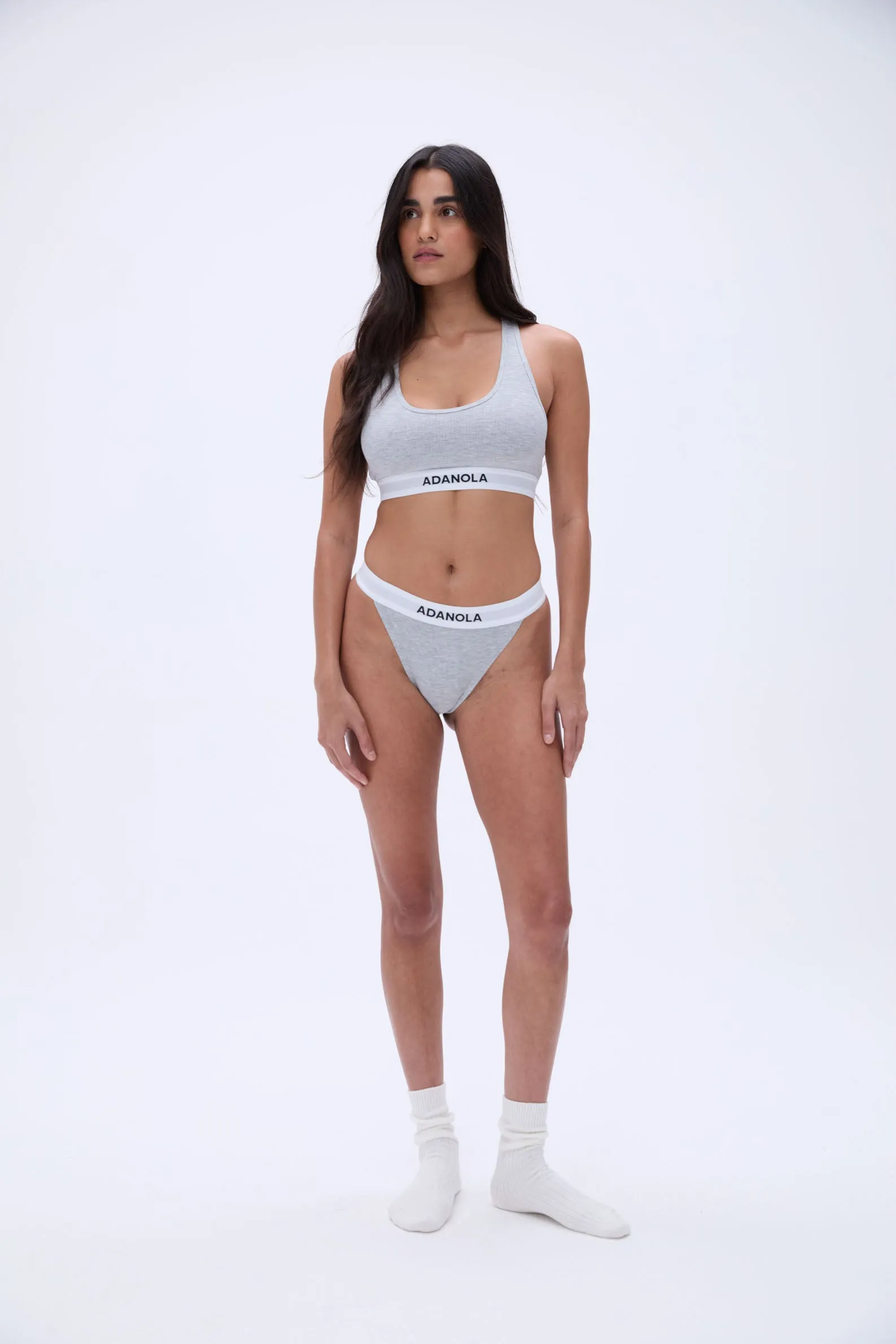 Branded Ribbed Racer Bra - Grey Melange
